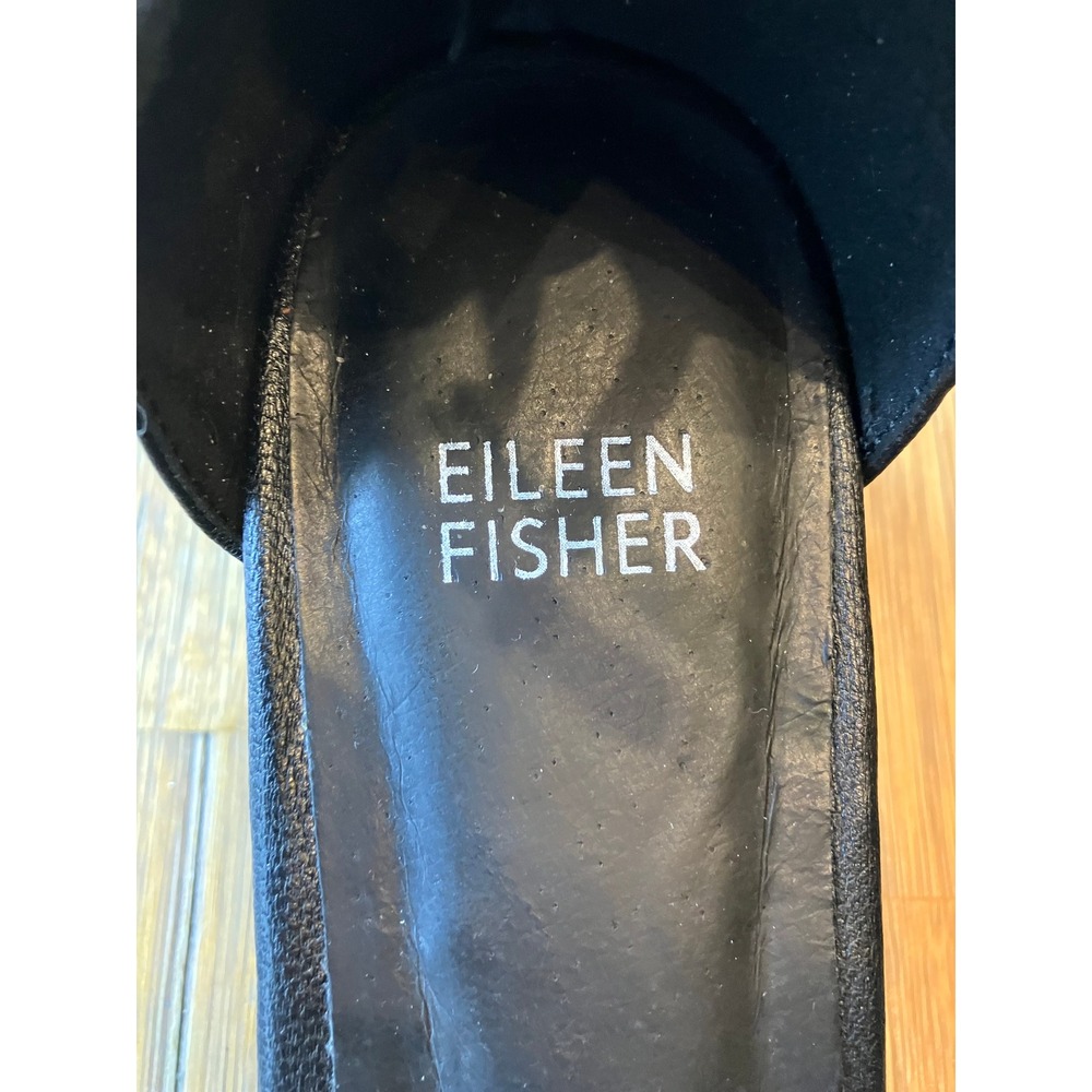 Eileen Fisher Mara Black Tumbled Leather Wedge Sandal Size 9.5 Preppy Dressy - Picture 7 of 9